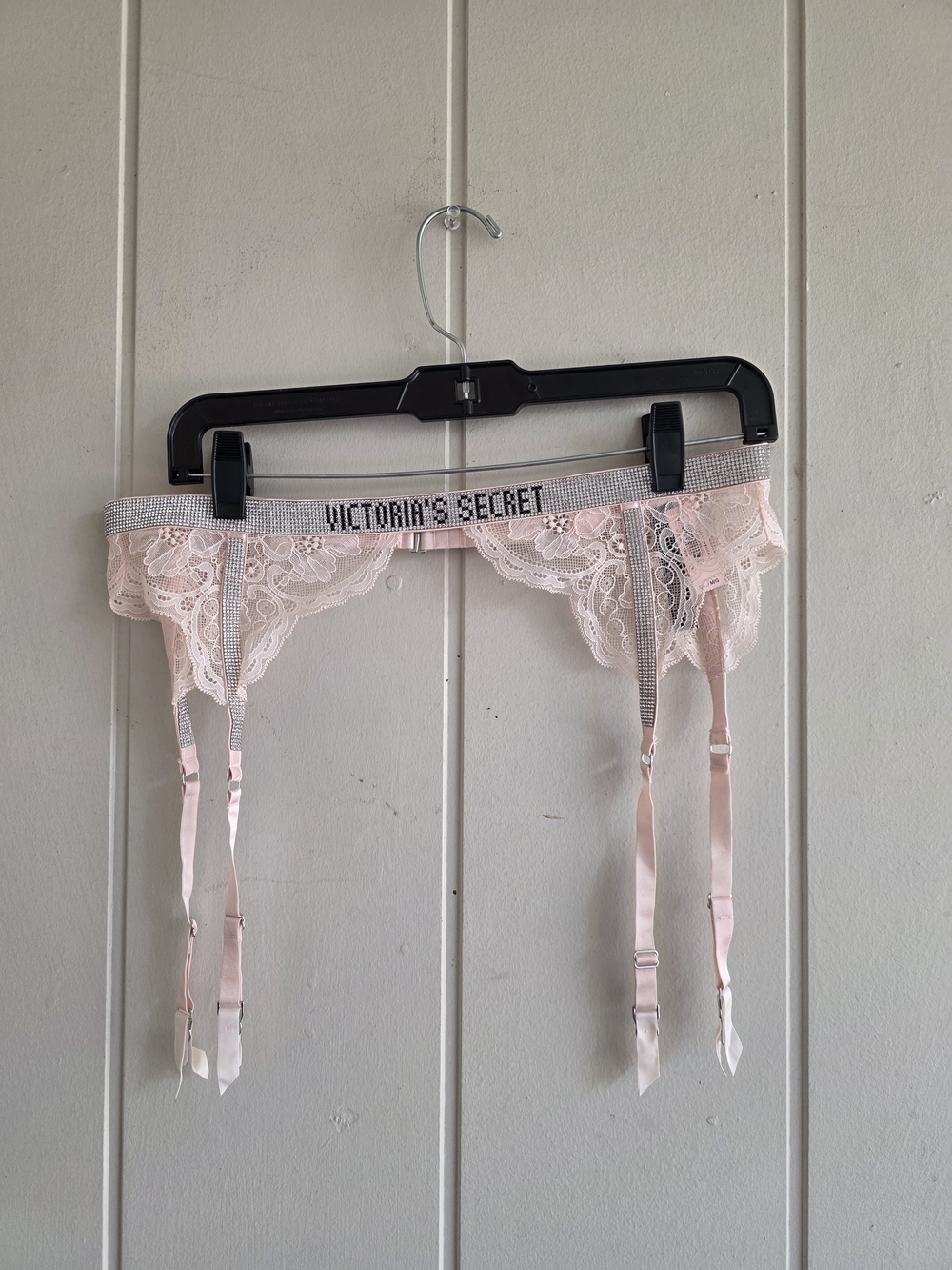Victoria's Secret Shine Strap Garter Belt Rhinestones Logo Waist New M/L